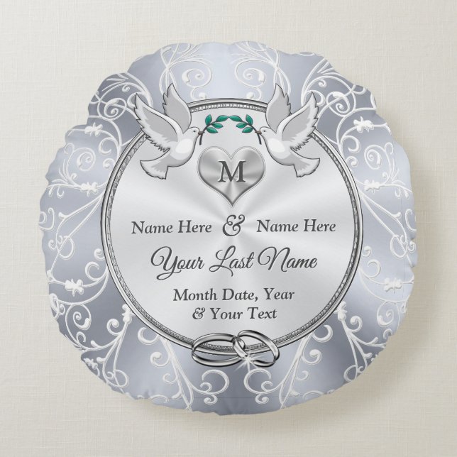 Coussins Ronds De magnifiques cadeaux de mariage monogrammes pour (Devant)