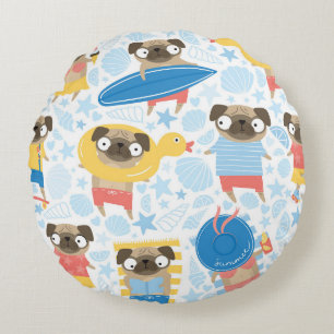Coussins Ronds De mignons carlins en vacances. motif avec carlin 