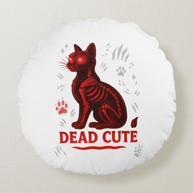 Coussins Ronds Dead Cute – Halloween Cat T-Shirt (Devant)