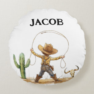 Coussins Ronds Décor de pépinière de l'Ouest, Cowboy personnalisé