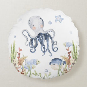 Coussins Ronds Décor de pépinière de pieuvre, sous la mer