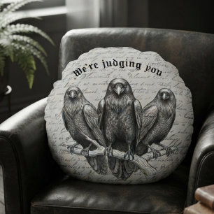 Coussins Ronds Décor hanté de corbeau onyx gothique