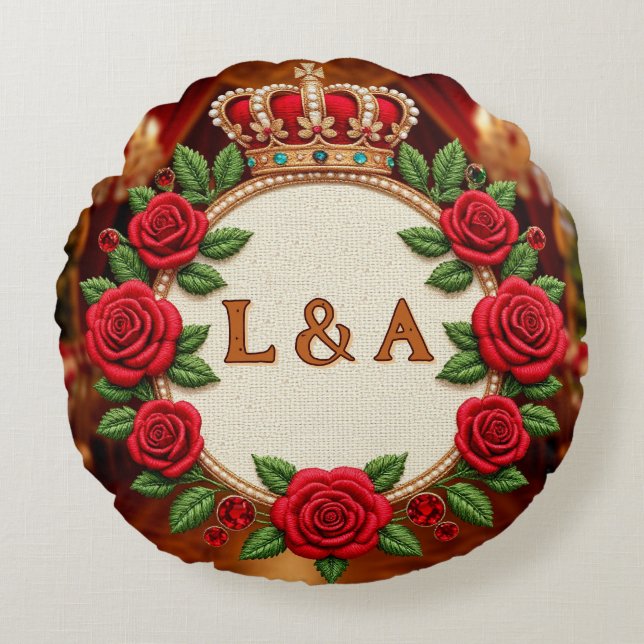 Coussins Ronds 🌹 Décor personnalisé avec monogramme initial de r (Devant)