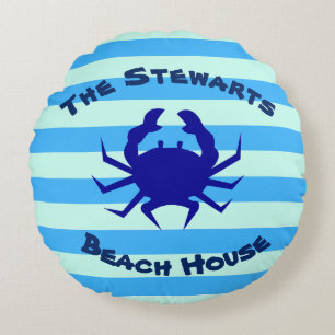 Coussins Ronds Décoration de maison de plage ronde crabe bleu