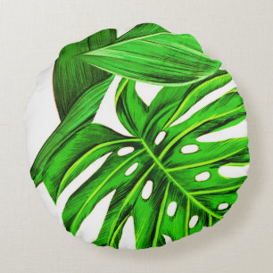 Coussins Ronds Décoration de maison d'été avec feuilles tropicale