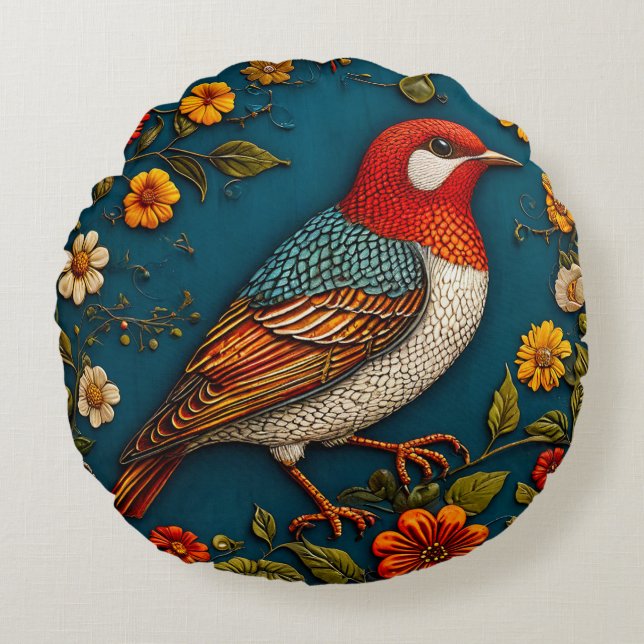 Coussins Ronds 🌸 Décoration de maison florale oiseau ✨ (Devant)