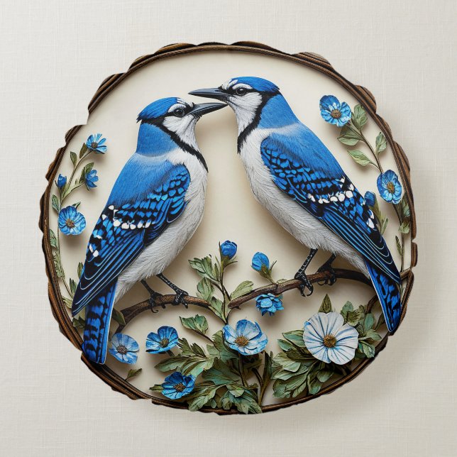 Coussins Ronds 🌿 Décoration de salon Geai bleu 🐦✨ (Devant)