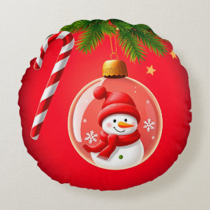 Coussins Ronds Décoration festive de Noël bonhomme de neige Canne