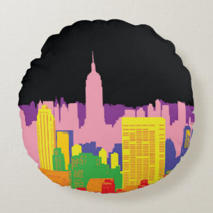 Coussins Ronds Decorative city skyline background urban buildings