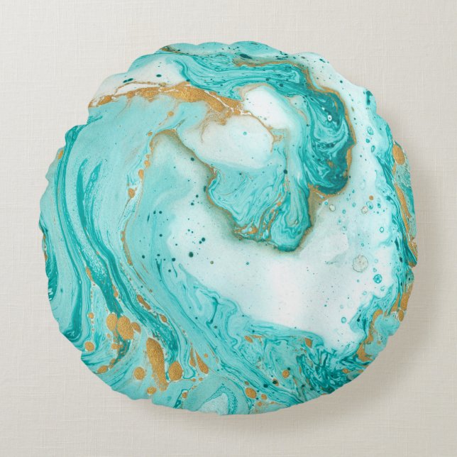 Coussins Ronds Decorative marble texture. Abstract painting. Turq (Devant)