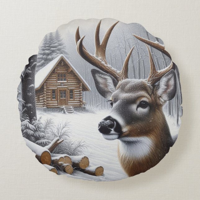 Coussins Ronds Deer d'hiver/Buck art (Devant)