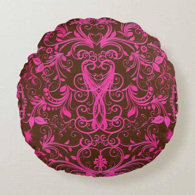 Coussins Ronds Défilement, Oreiller À Jeu Rose-Chaud (Devant)