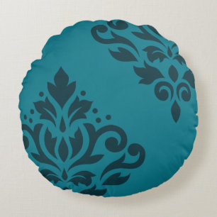 Coussins Ronds Défiler Damask Art I 2Way foncé et mi-Turquoise