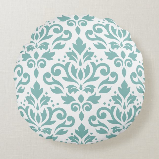 Coussins Ronds Défiler Damask Turquoise Grand Motif (Devant)