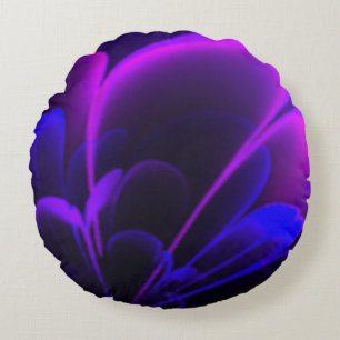Coussins Ronds Demi-Corolla de fleurs pourpres Indigo stylisées