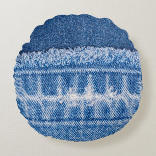 Coussins Ronds Déni déchiré : Cadre de Jeans double bleu