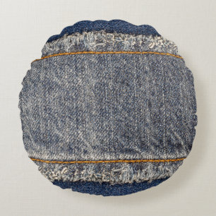 Coussins Ronds Denim Blue Jeans : Décontracté Double Patch