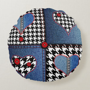 Coussins Ronds Denim Patchwork : Motif en tissu transparent