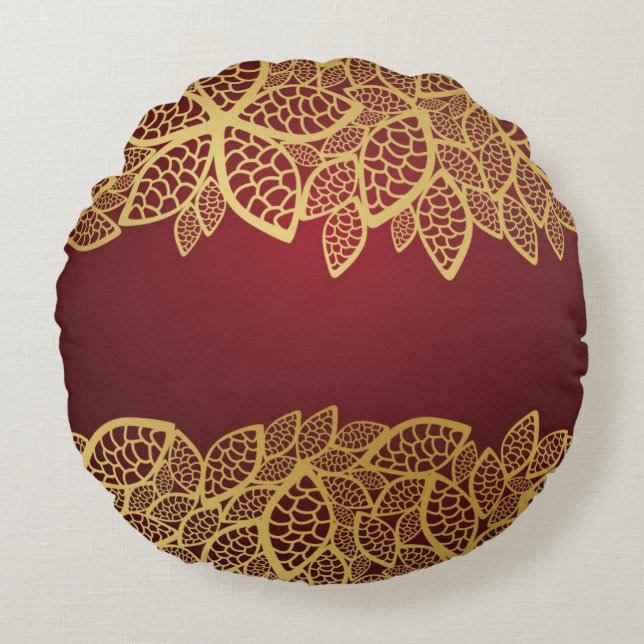 Coussins Ronds Dentelle d'or de feuille sur l'arrière - plan (Devant)