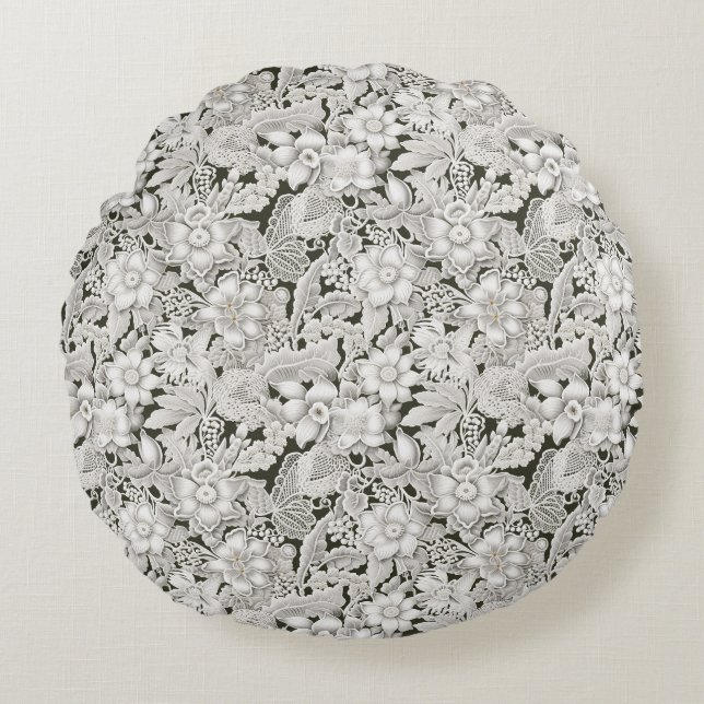 Coussins Ronds Dentelle florale Vintage Boho (Devant)
