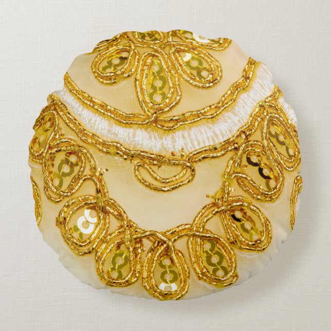 Coussins Ronds Dentelle jaune doré rayé. texture Arrière - plan,  (Devant)