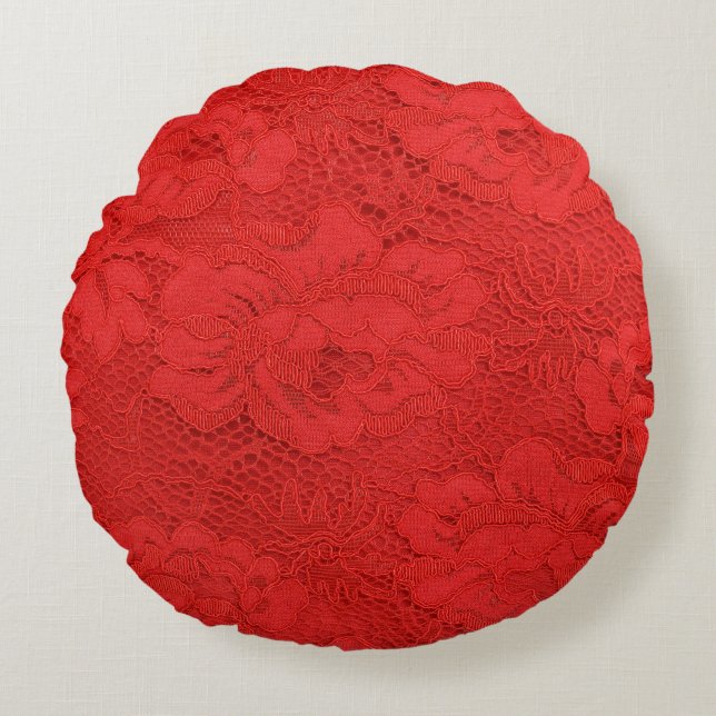 Coussins Ronds Dentelle rouge élégante, texture transparente (Devant)