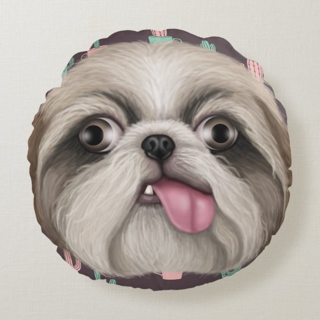 Coussins Ronds Derpy Shih Tzus (Devant)
