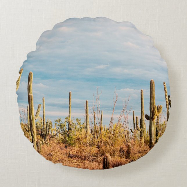 Coussins Ronds Désert avec les cactus du Saguaro (Devant)