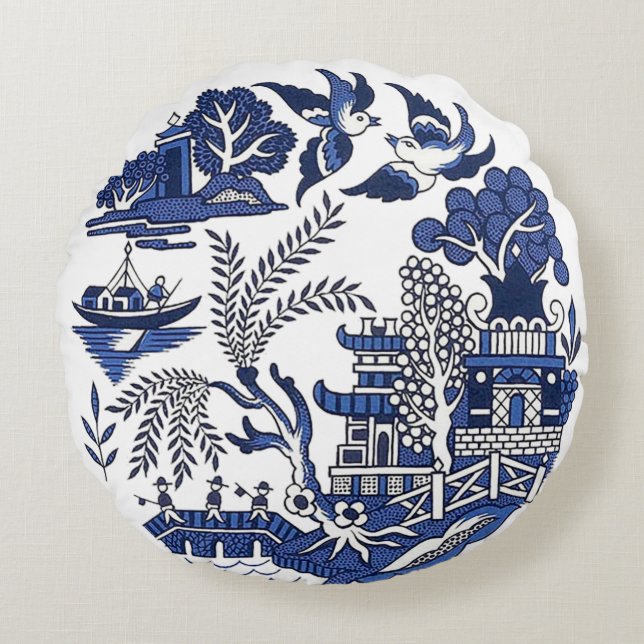 Coussins Ronds Design classique de saule bleu (Devant)