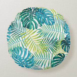 Coussins Ronds Design de feuilles tropicales avec palme vert/bleu