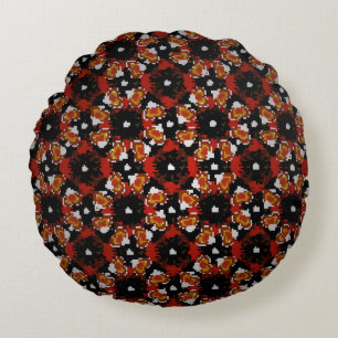 Coussins Ronds Design de fleurs vintages esquissé en rouge, brun