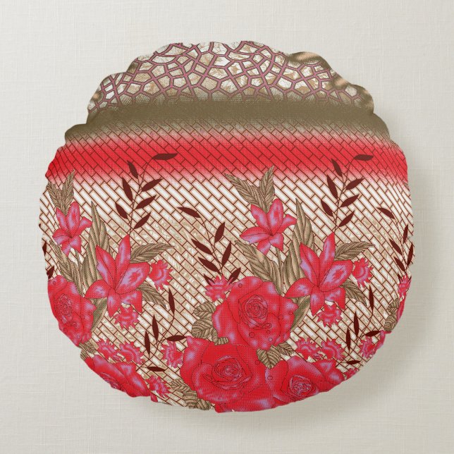Coussins Ronds Design de tissu complexe avec motifs floraux (Devant)