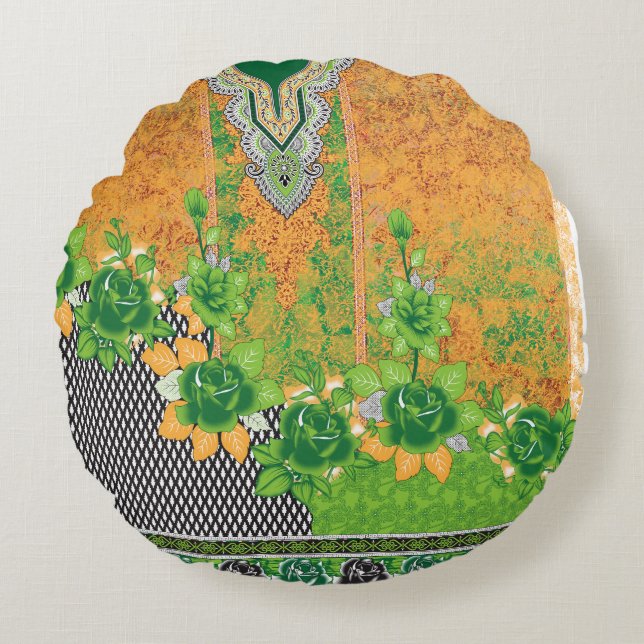 Coussins Ronds design d'un mur vert et jaune suspendu (Devant)