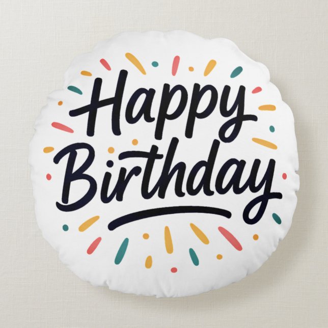 Coussins Ronds Design élégant de calligraphie d'anniversaire (Devant)