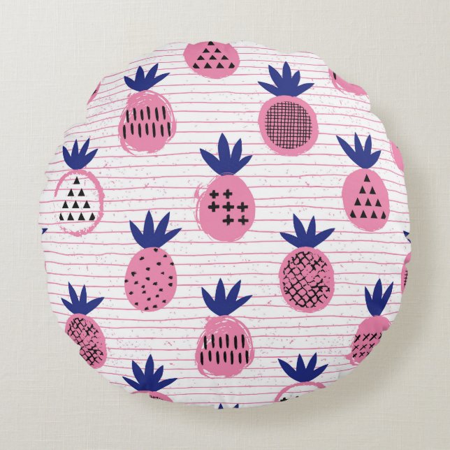 Coussins Ronds Design enfant ananas, motif vintage. (Devant)