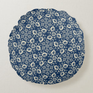 Coussins Ronds Design floral bleu médiéval