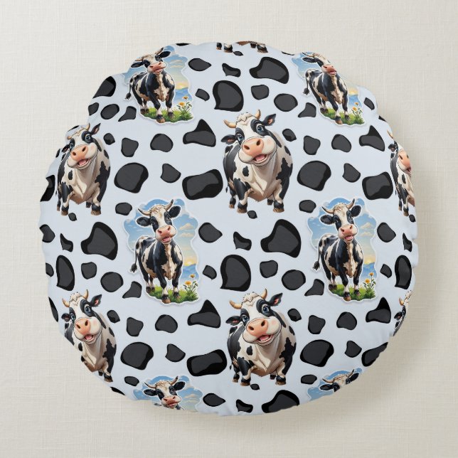 Coussins Ronds Design Motif animal de vache (Devant)