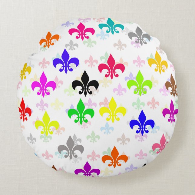 Coussins Ronds Design Motif couleur blanc Fleur de lis (Devant)