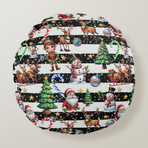 Coussins Ronds Design Motif décoratif des rayures de Noël
