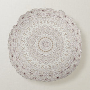 Coussins Ronds Design Motif en mandala beige et taupe