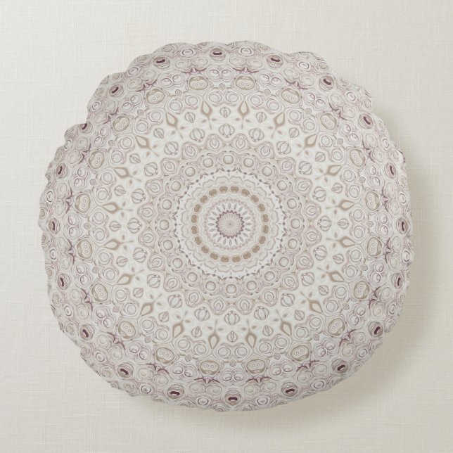 Coussins Ronds Design Motif en mandala beige et taupe (Devant)