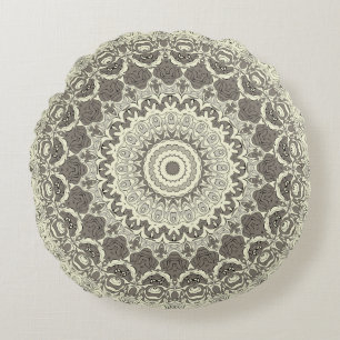 Coussins Ronds Design Motif en mandala beige et taupe