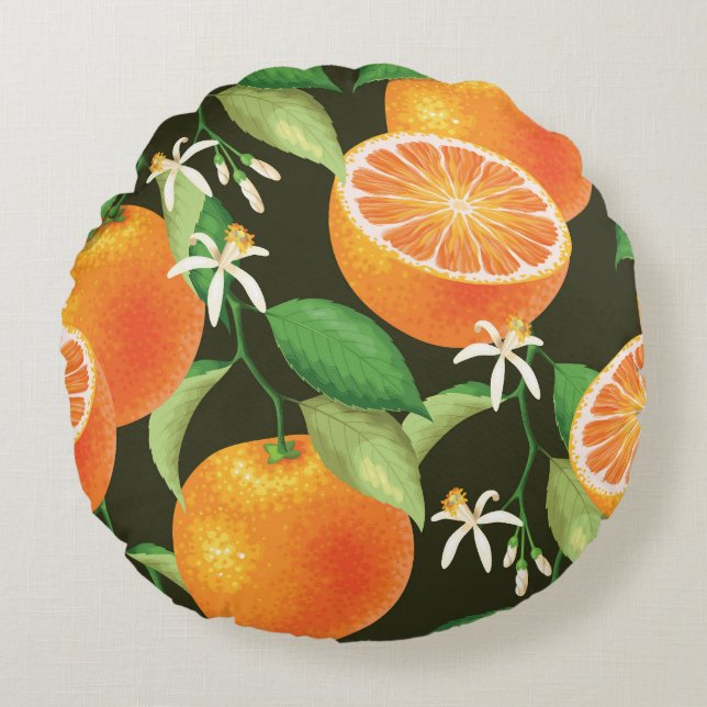 Coussins Ronds Design Motif orange vibre (Devant)