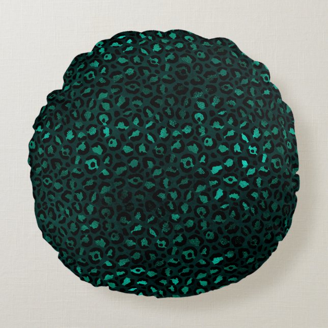 Coussins Ronds Design turquoise et Gold Leopard Series 4 (Devant)