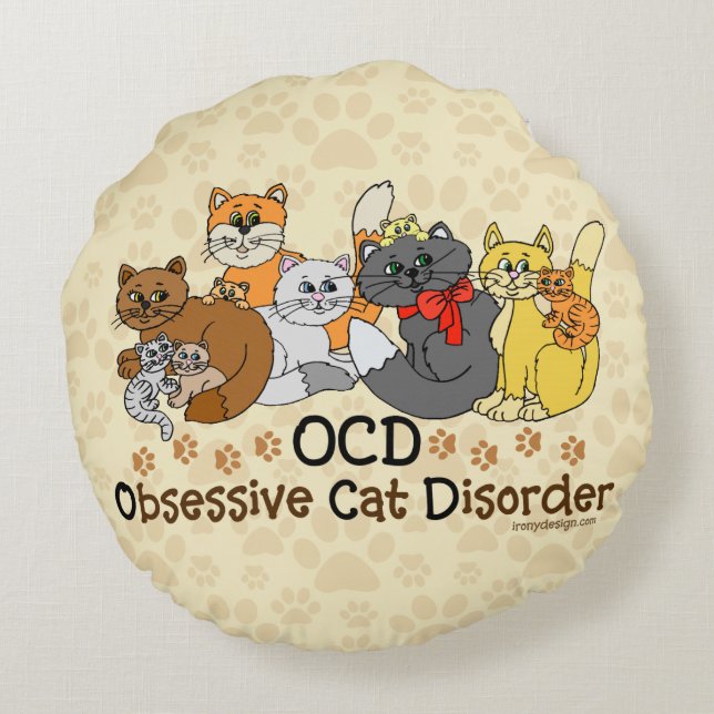 Coussins Ronds Désordre obsédant de chat d'OCD (Dos)