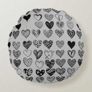 Coussins Ronds Dessin adorable de Black Heart Scribble