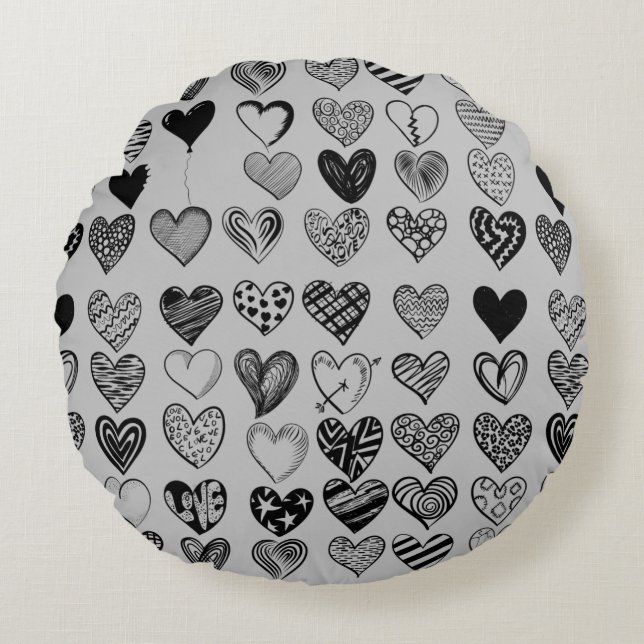 Coussins Ronds Dessin adorable de Black Heart Scribble (Devant)