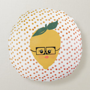 Coussins Ronds Dessin animé de citron d'été dessiné à la main 