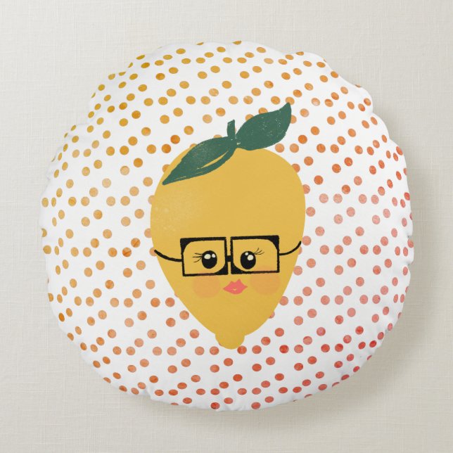 Coussins Ronds Dessin animé de citron d'été dessiné à la main  (Devant)