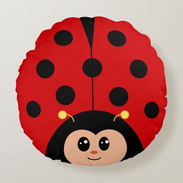 Coussins Ronds Dessin animé de coccinelle heureuse mignonne  (Devant)